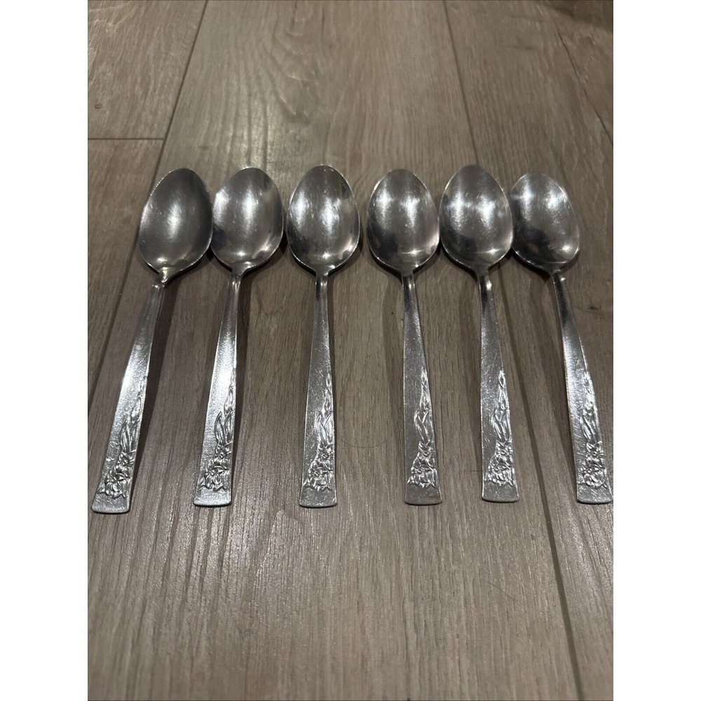 Lot of 6 Oneida COBBLESTONE Stainless Oval Place Soup Spoons 7 1/4"
